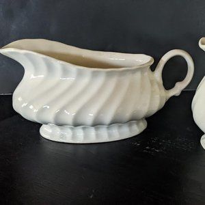 Sheffield China Bone White Gravy Bowl and Creamer